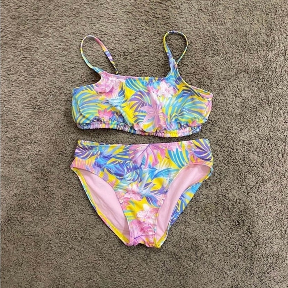 Girls Art Class floral pink/yellow swimsuit size 10/12 NWOT